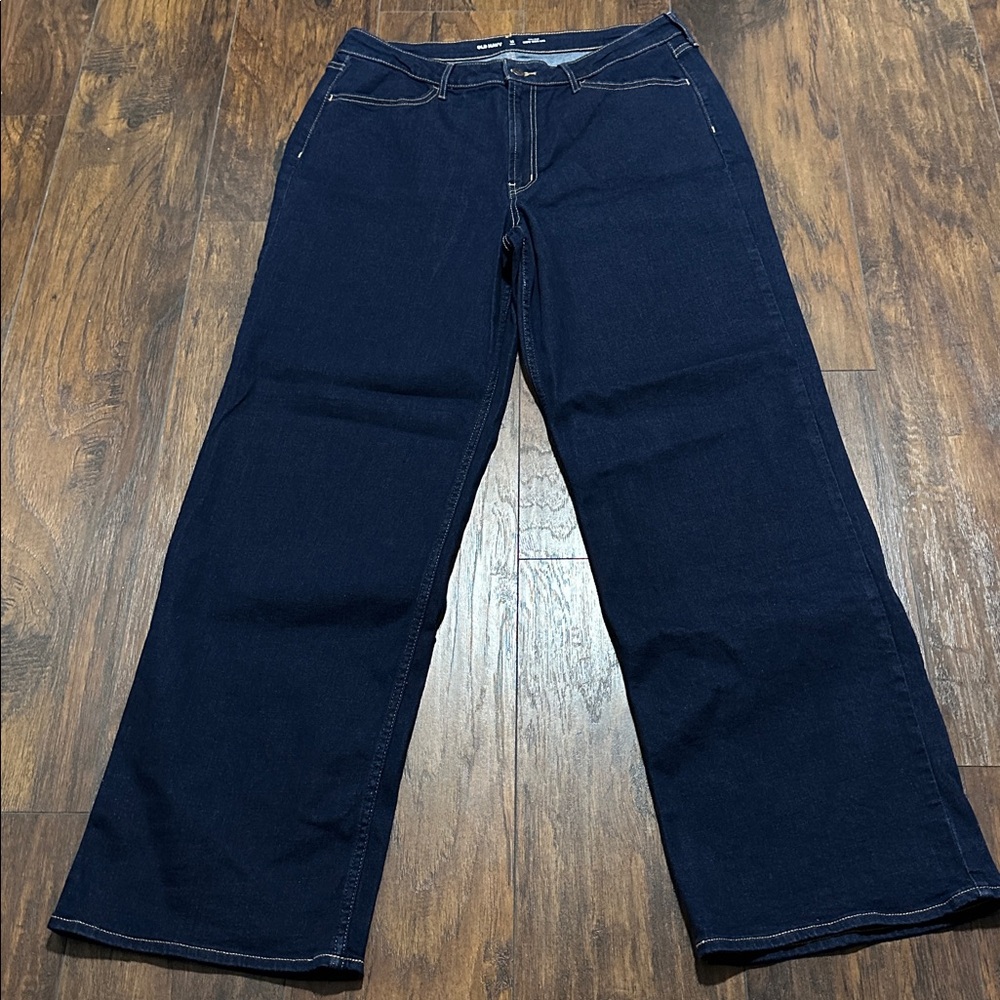 Old Navy Dark Blue Washed High Rise Wow Wide Leg Tall Jeans 16